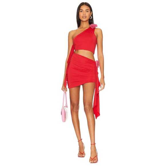 Lovers and Friends Cordelia Mini Skirt in Red & Pink Small New Womens Flower - Picture 1 of 12